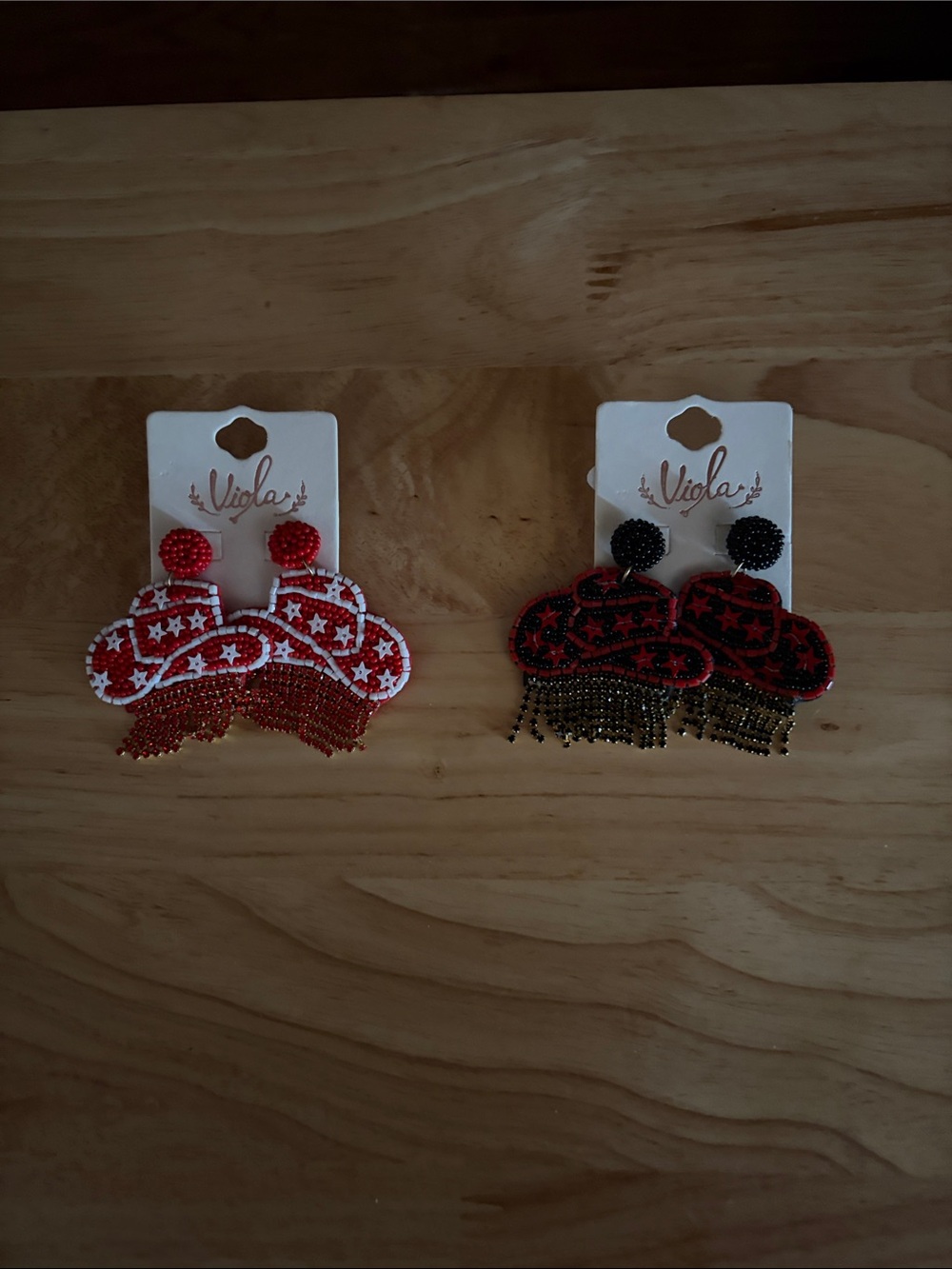 Beaded Western Hat Earrings in Red and Black